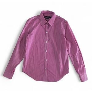 Lauren Ralph Lauren 100% Cotton Pink White Striped Button Up Collared Shirt XS